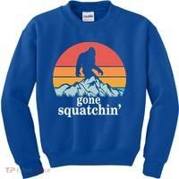 Gone Squatchin Bigfoot Mountain Retro Style Gift Kids Sweatshirt thumb 0