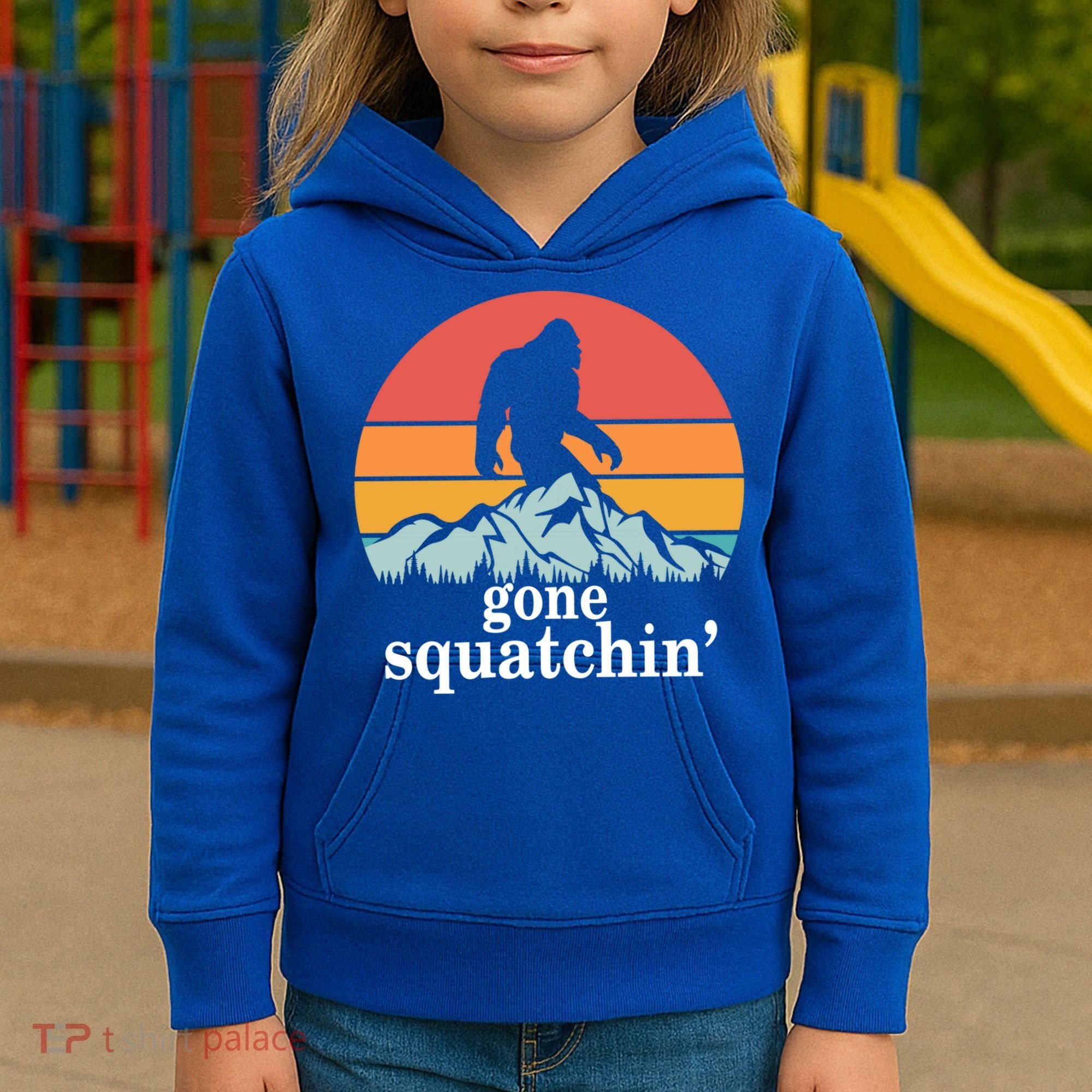 Gone Squatchin Bigfoot Mountain Retro Style Gift Kids Hoodie