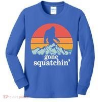 Gone Squatchin Bigfoot Mountain Retro Style Gift Kids Long Sleeve Shirt thumb 0