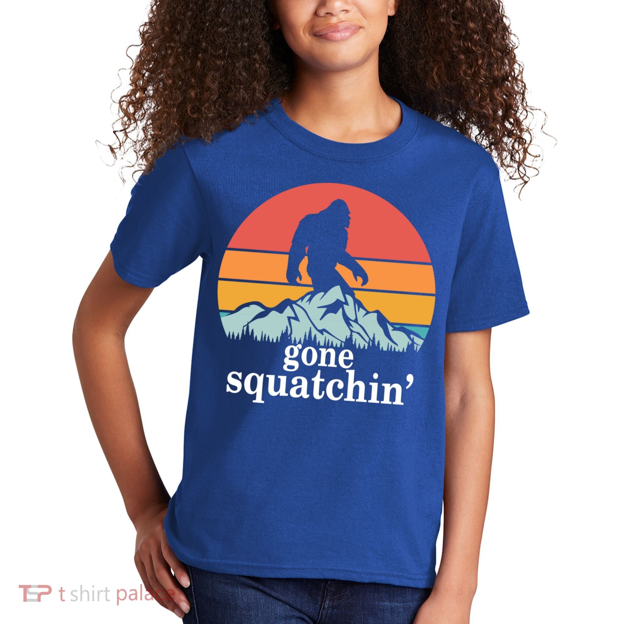 Gone Squatchin Bigfoot Mountain Retro Style Gift Kids T-Shirt