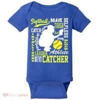 Girls Softball Catcher Great Traits Of A Catcher Funny Gift Baby Bodysuit thumb 0