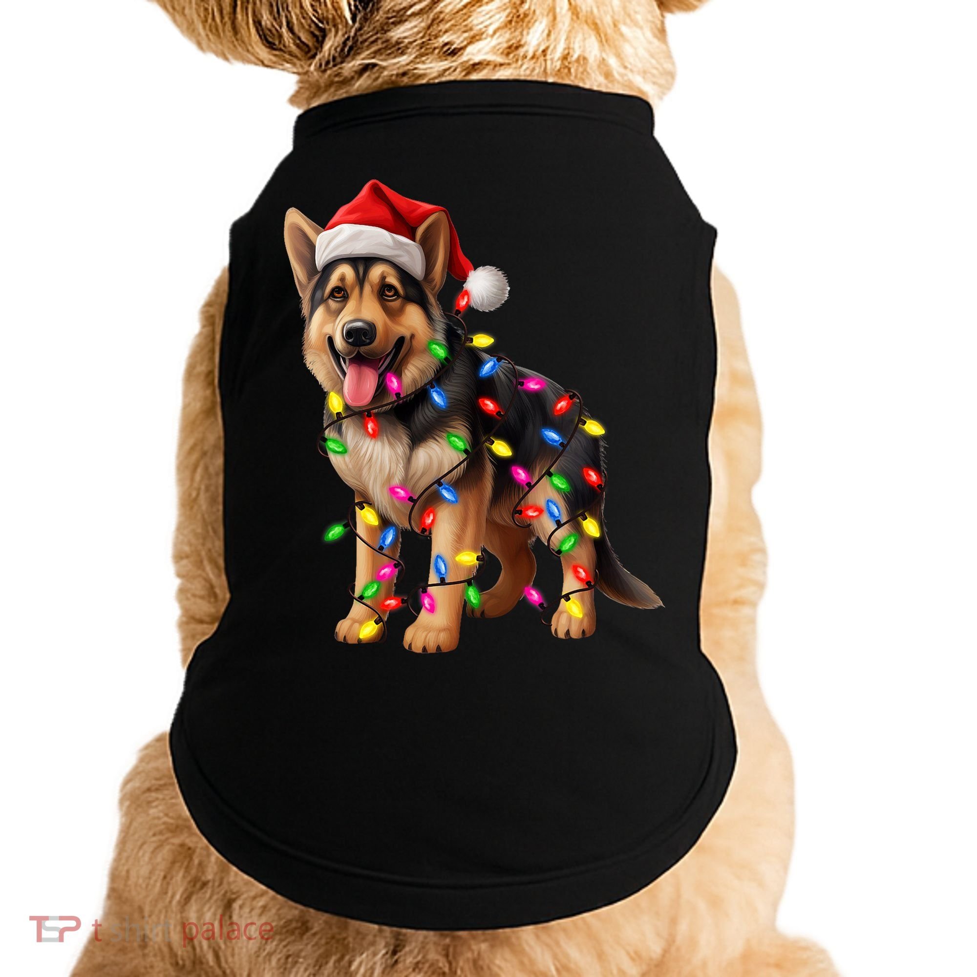 German Shepherd Christmas Lights Santa Hat Dog Lover Doggie Tank