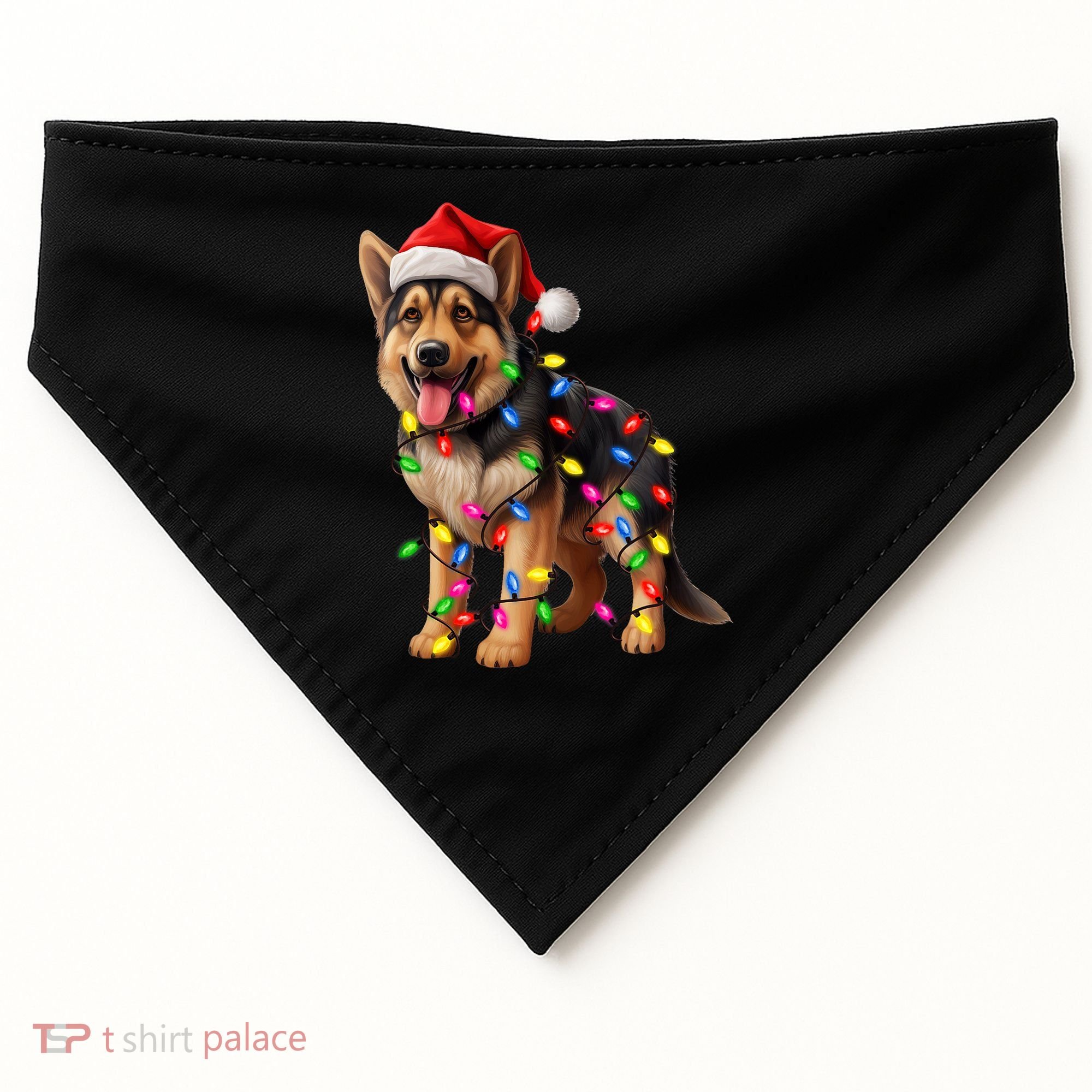 German Shepherd Christmas Lights Santa Hat Dog Lover USA-Made Doggie Bandana