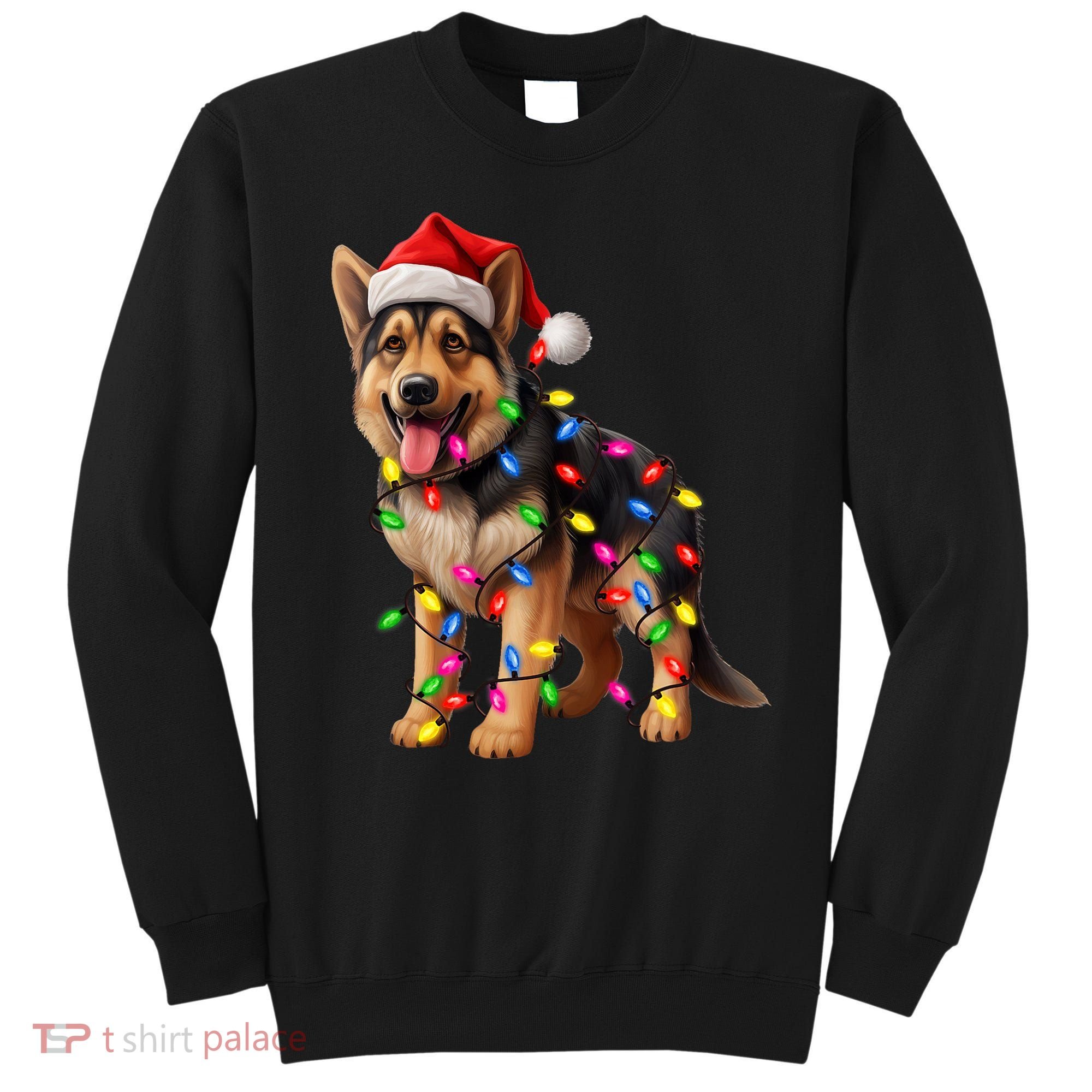 German Shepherd Christmas Lights Santa Hat Dog Lover Sweatshirt