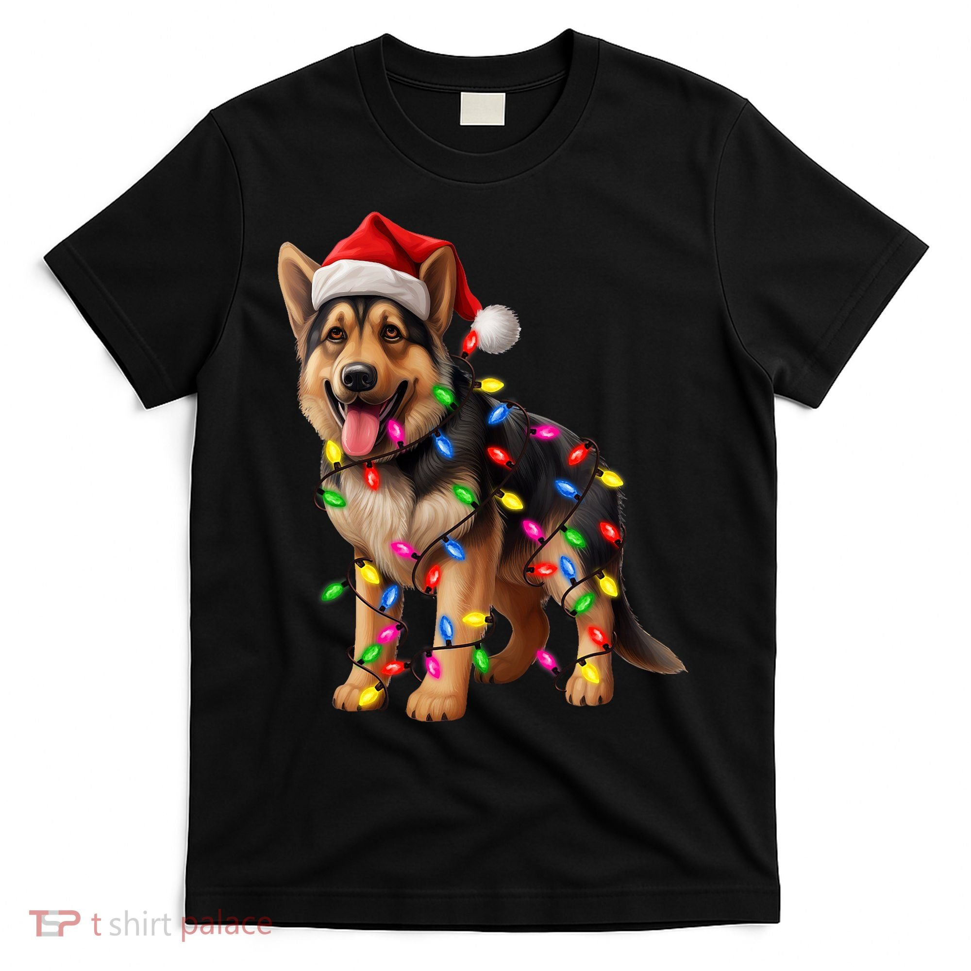 German Shepherd Christmas Lights Santa Hat Dog Lover T-Shirt