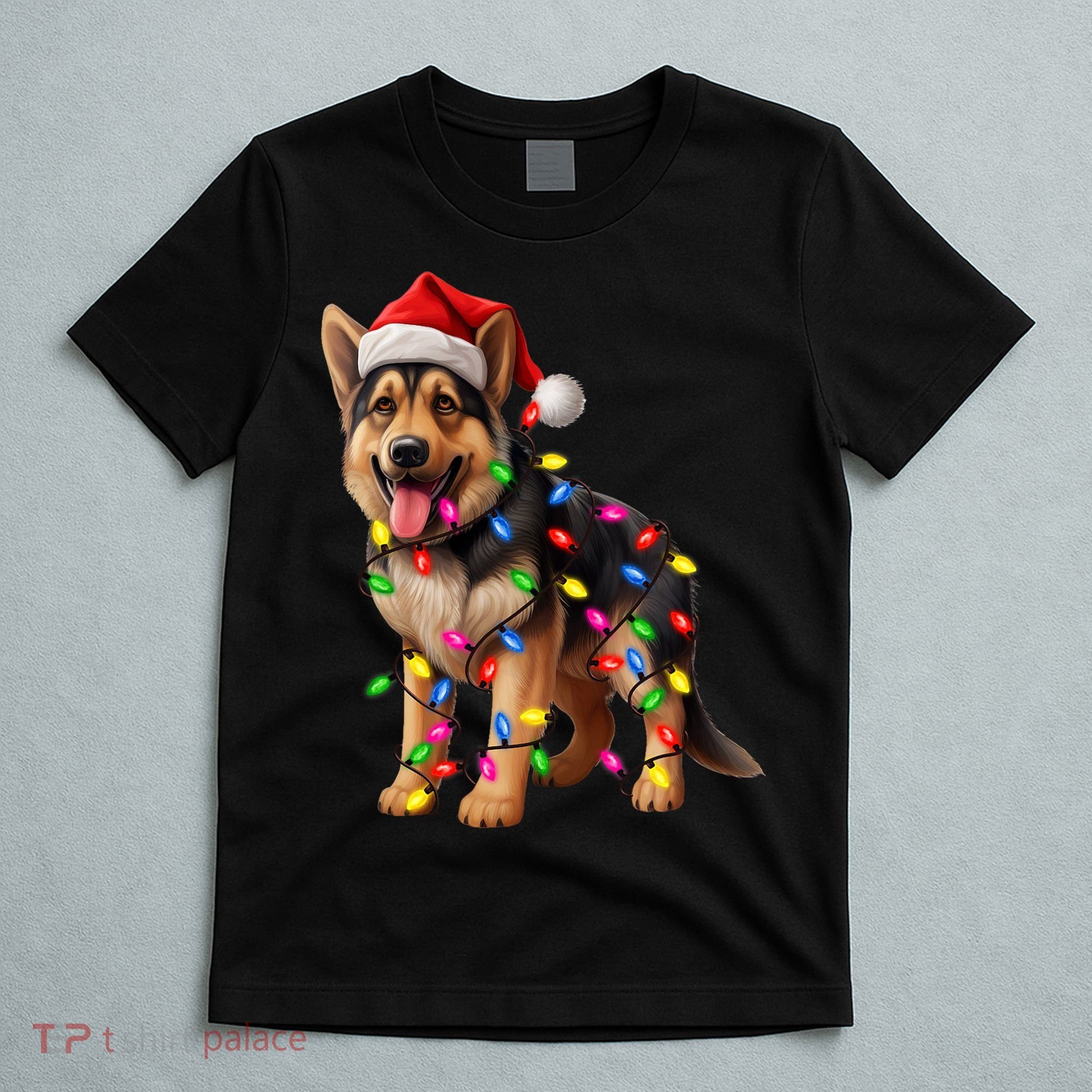 German Shepherd Christmas Lights Santa Hat Dog Lover T-Shirt