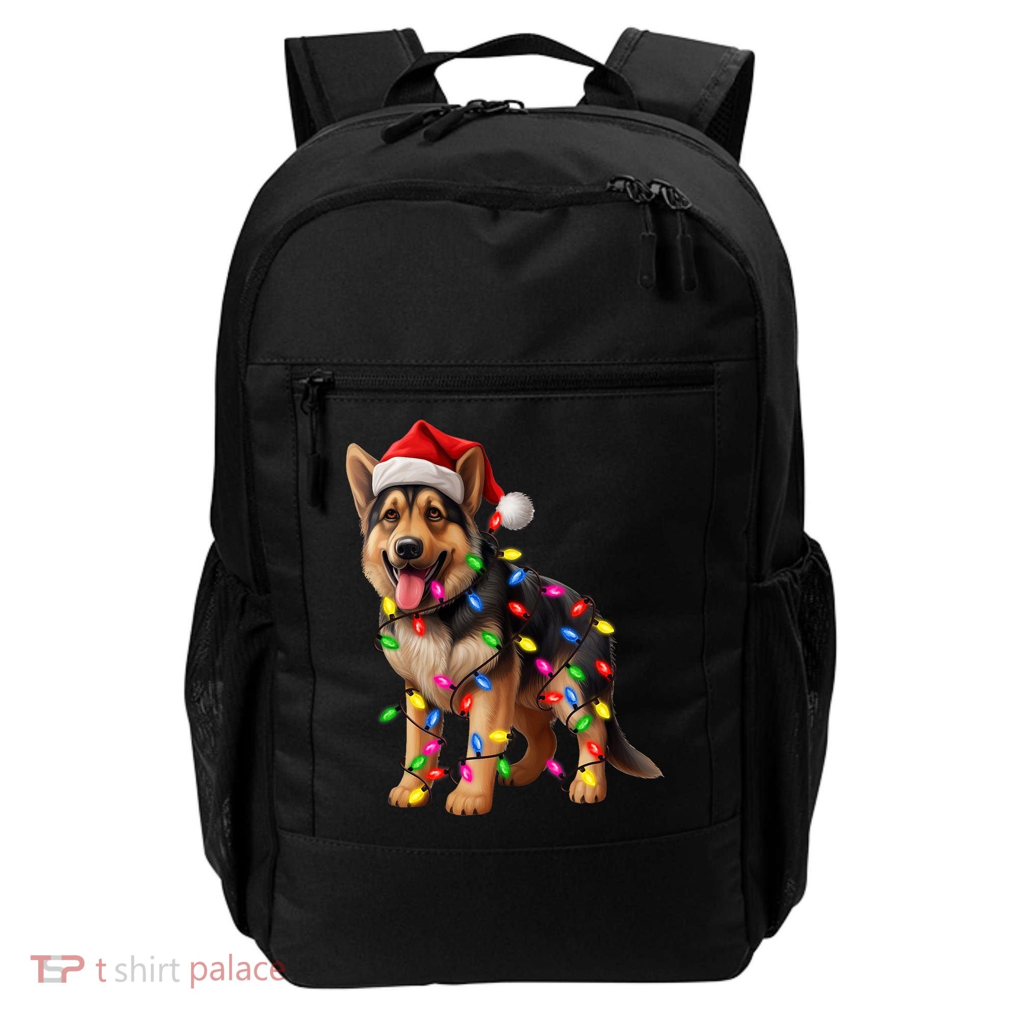 German Shepherd Christmas Lights Santa Hat Dog Lover Backpack