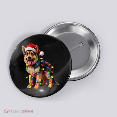 German Shepherd Christmas Lights Santa Hat Dog Lover Button