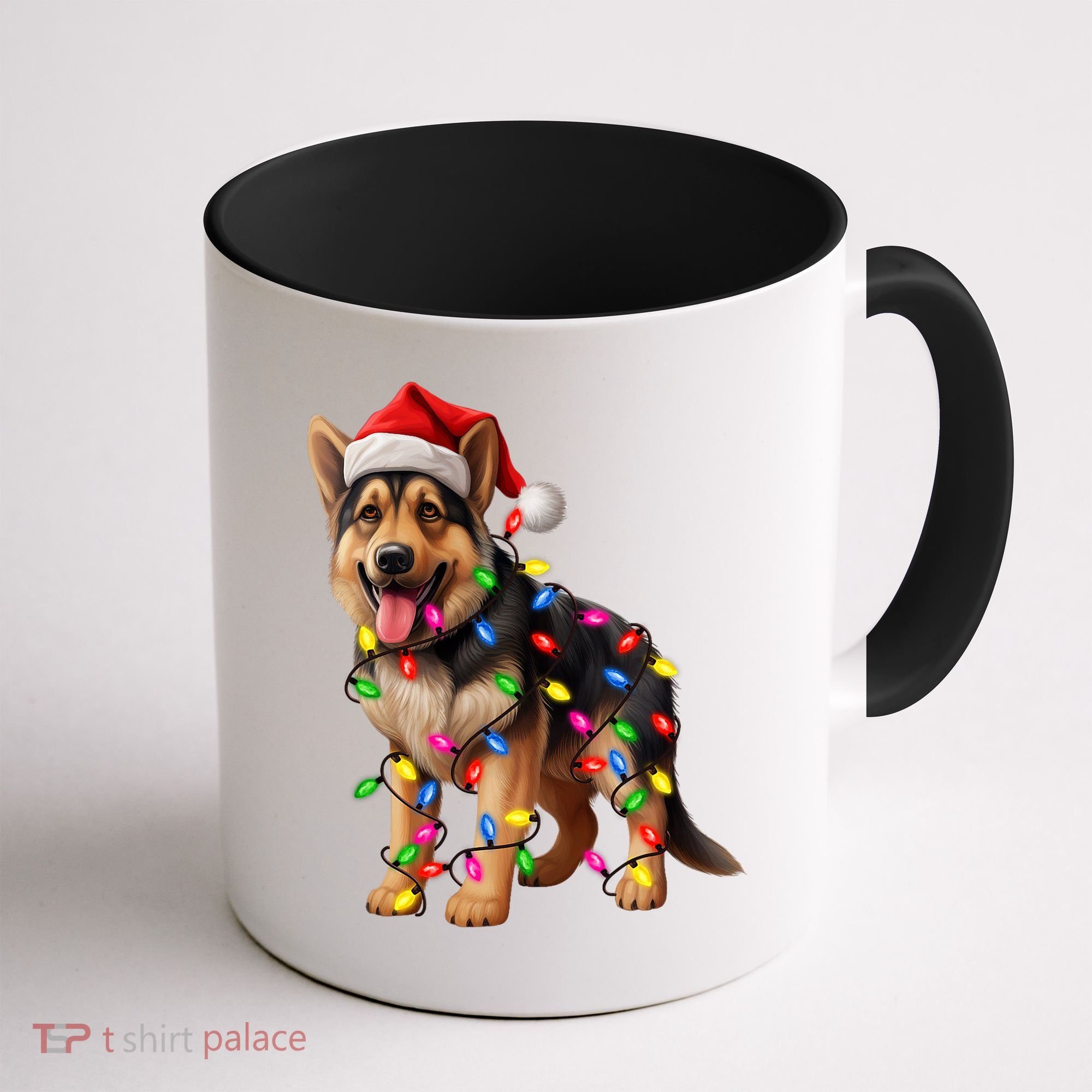 German Shepherd Christmas Lights Santa Hat Dog Lover Coffee Mug