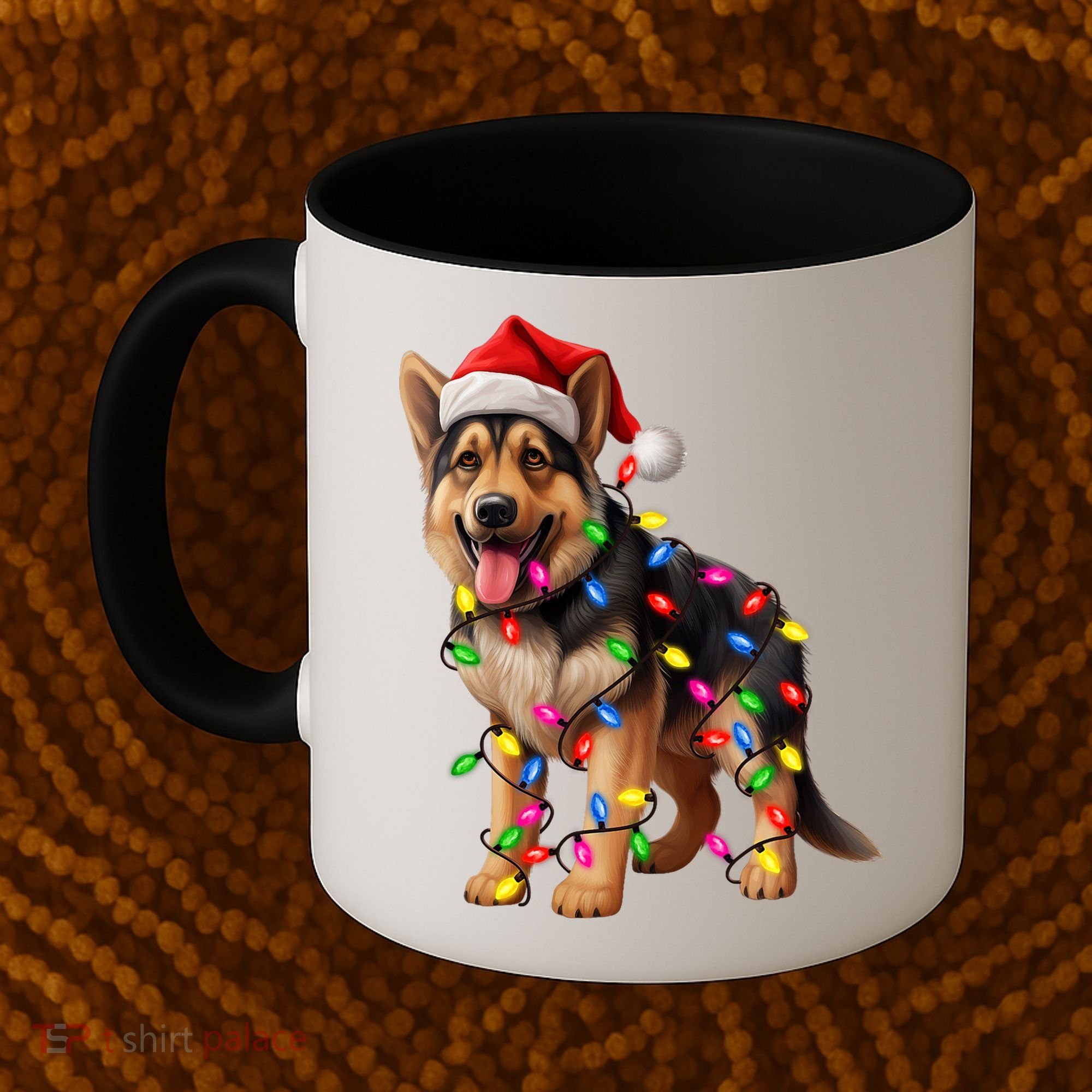 German Shepherd Christmas Lights Santa Hat Dog Lover Coffee Mug