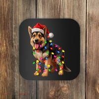 German Shepherd Christmas Lights Santa Hat Dog Lover Coaster thumb 0
