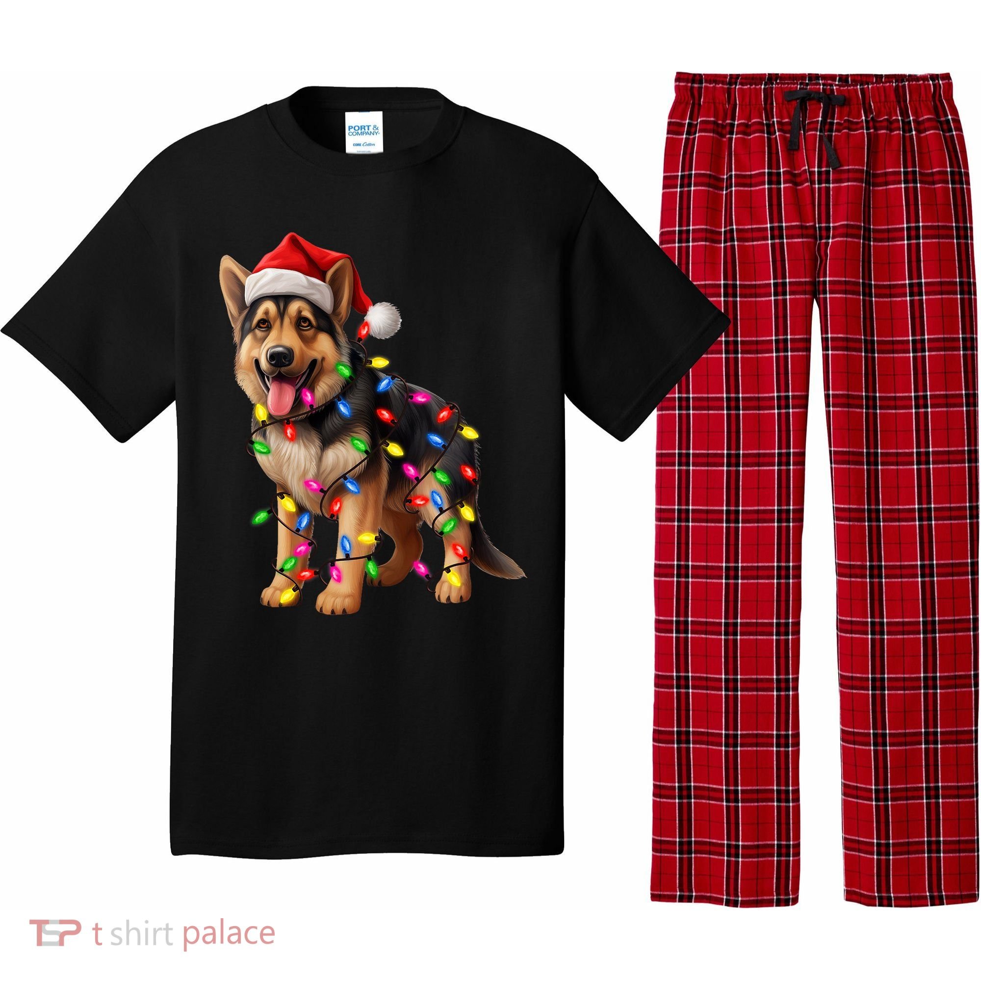 German Shepherd Christmas Lights Santa Hat Dog Lover Pajama Set