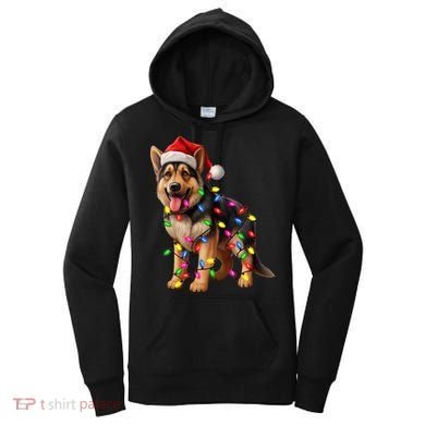 German Shepherd Christmas Lights Santa Hat Dog Lover Women's Hoodie