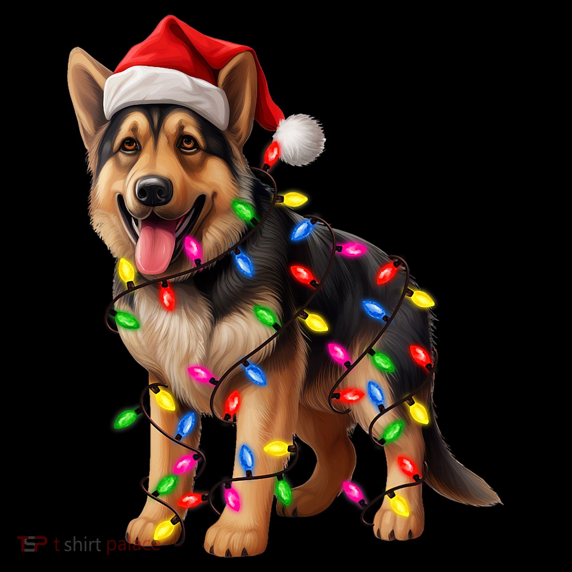 German Shepherd Christmas Lights Santa Hat Dog Lover Women's Hoodie