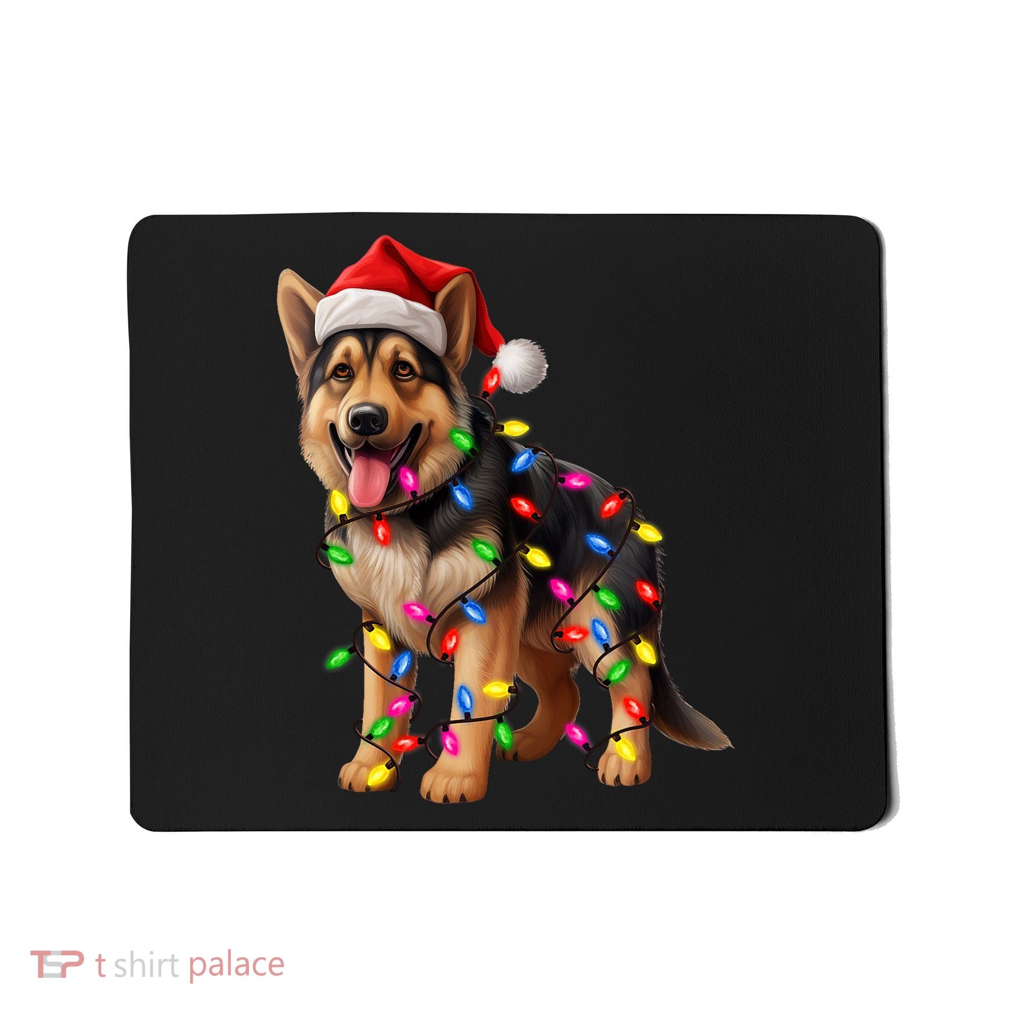 German Shepherd Christmas Lights Santa Hat Dog Lover Mousepad