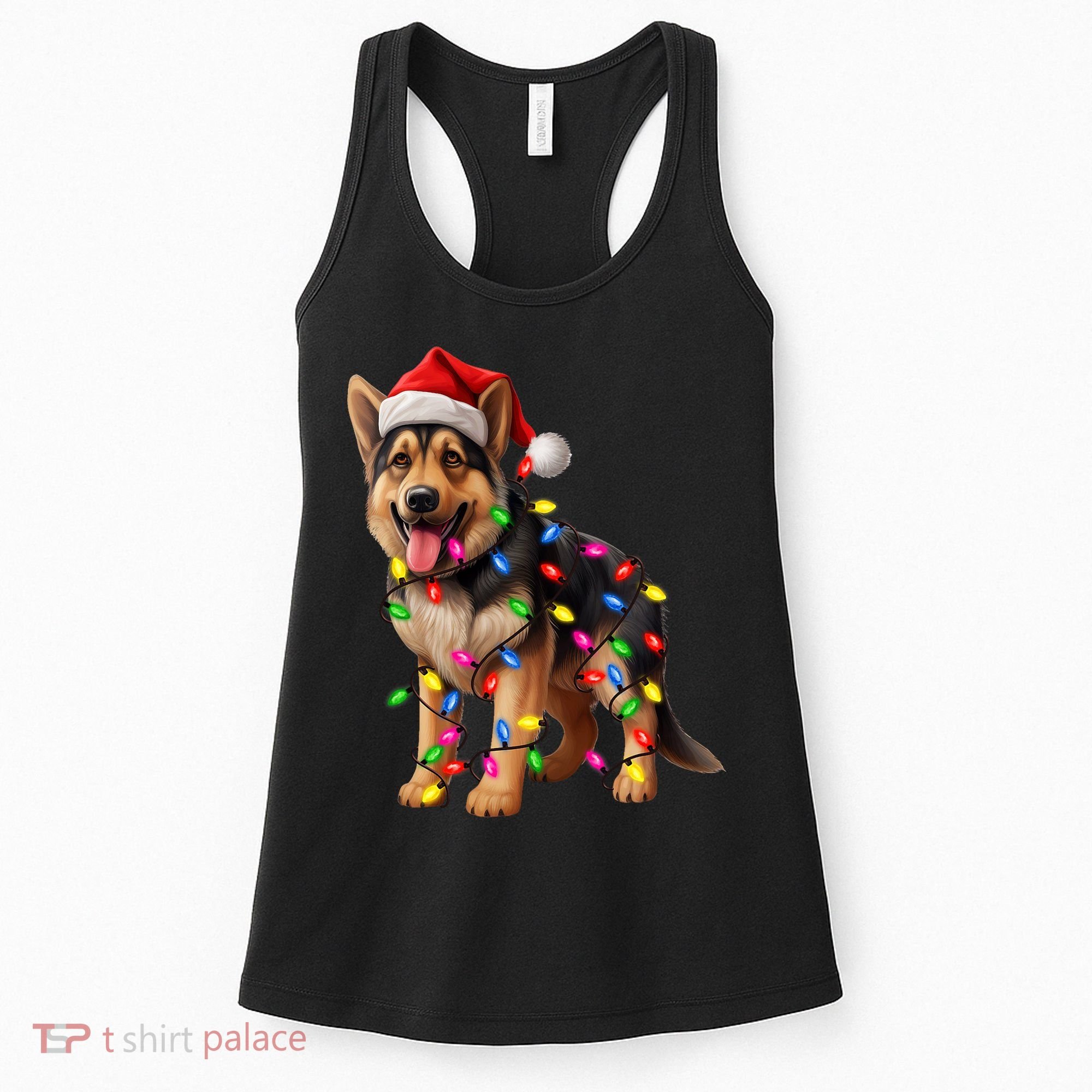 German Shepherd Christmas Lights Santa Hat Dog Lover Women's Tank Top