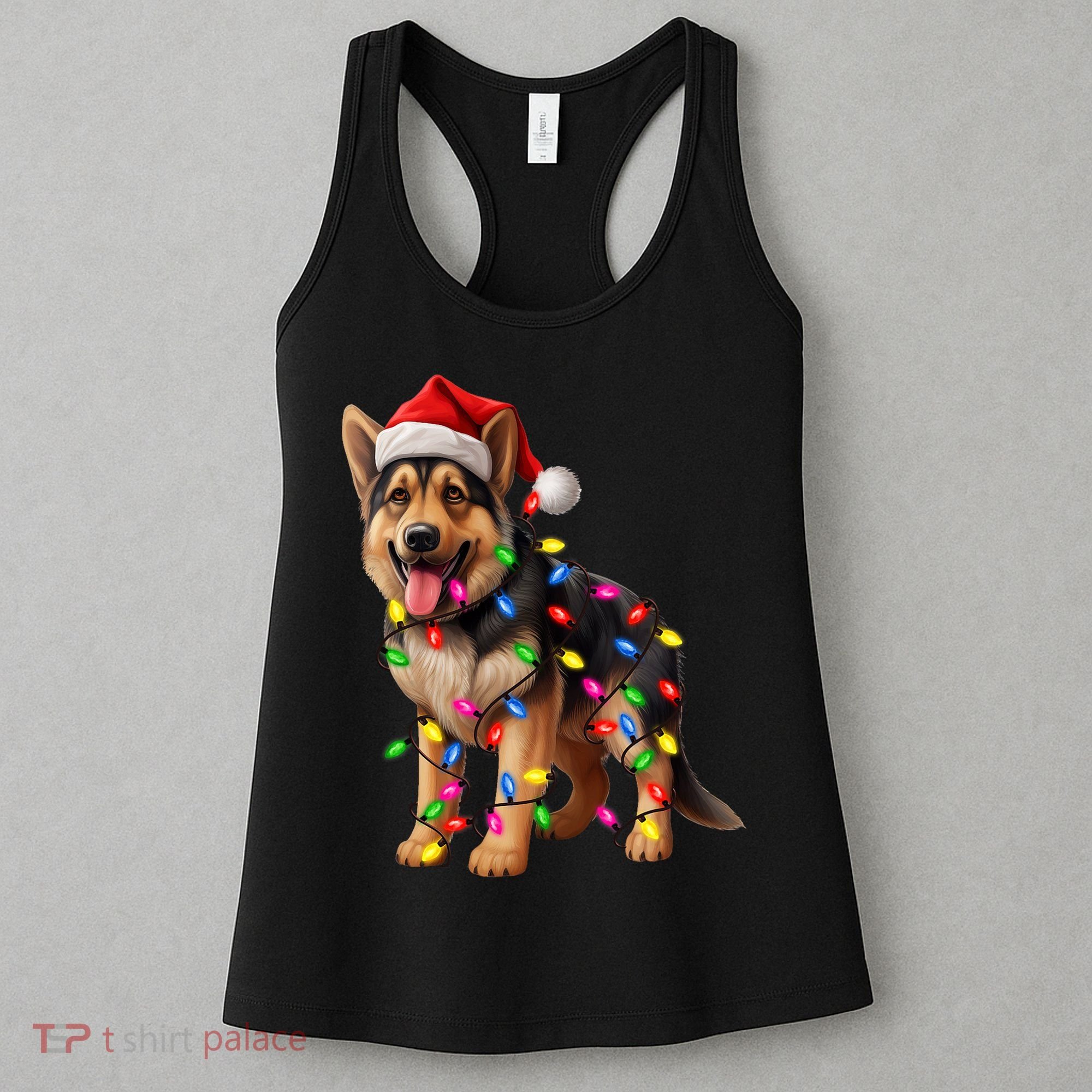 German Shepherd Christmas Lights Santa Hat Dog Lover Women's Tank Top