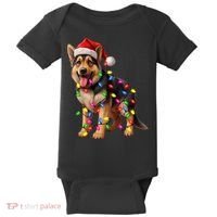 German Shepherd Christmas Lights Santa Hat Dog Lover Baby Bodysuit thumb 0