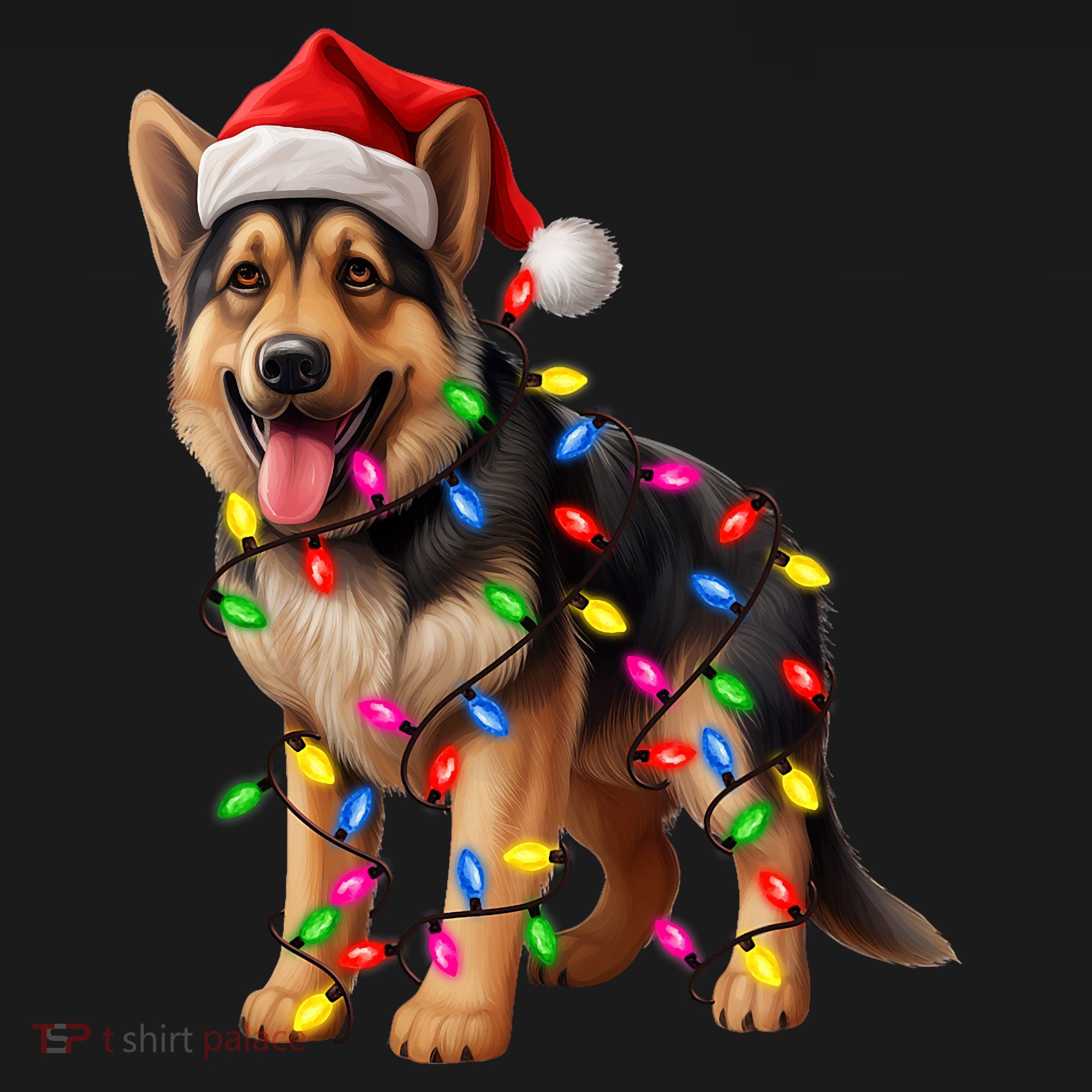 German Shepherd Christmas Lights Santa Hat Dog Lover Baby Bodysuit