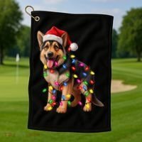 German Shepherd Christmas Lights Santa Hat Dog Lover Golf Towel thumb 1
