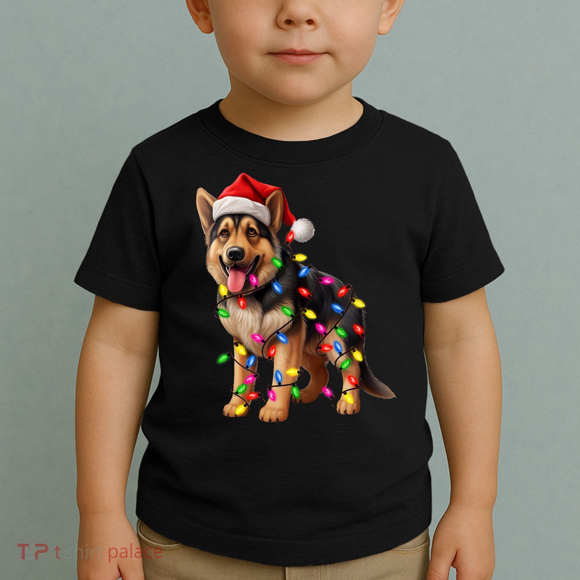 German Shepherd Christmas Lights Santa Hat Dog Lover Toddler T-Shirt