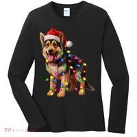 German Shepherd Christmas Lights Santa Hat Dog Lover Women's Long Sleeve Shirt thumb 0