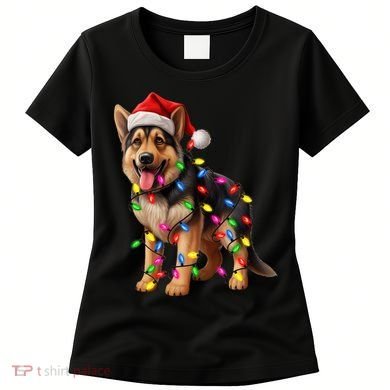 German Shepherd Christmas Lights Santa Hat Dog Lover Women's T-Shirt
