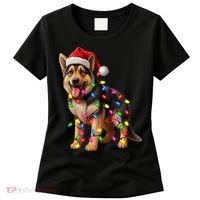 German Shepherd Christmas Lights Santa Hat Dog Lover Women's T-Shirt thumb 0