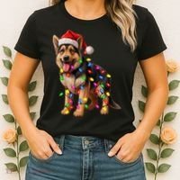 German Shepherd Christmas Lights Santa Hat Dog Lover Women's T-Shirt thumb 2
