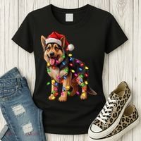 German Shepherd Christmas Lights Santa Hat Dog Lover Women's T-Shirt thumb 3