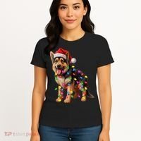 German Shepherd Christmas Lights Santa Hat Dog Lover Women's T-Shirt thumb 4