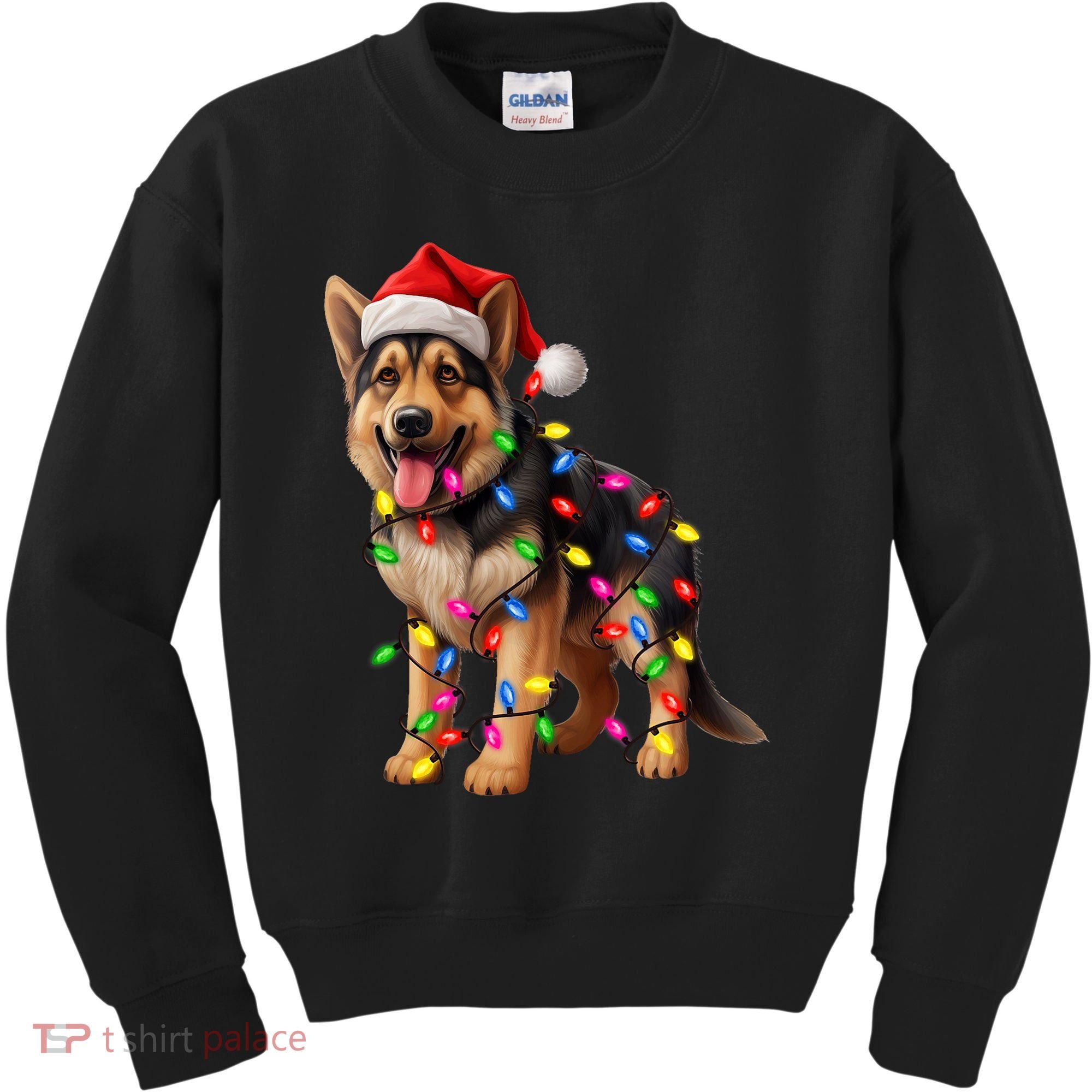 German Shepherd Christmas Lights Santa Hat Dog Lover Kids Sweatshirt