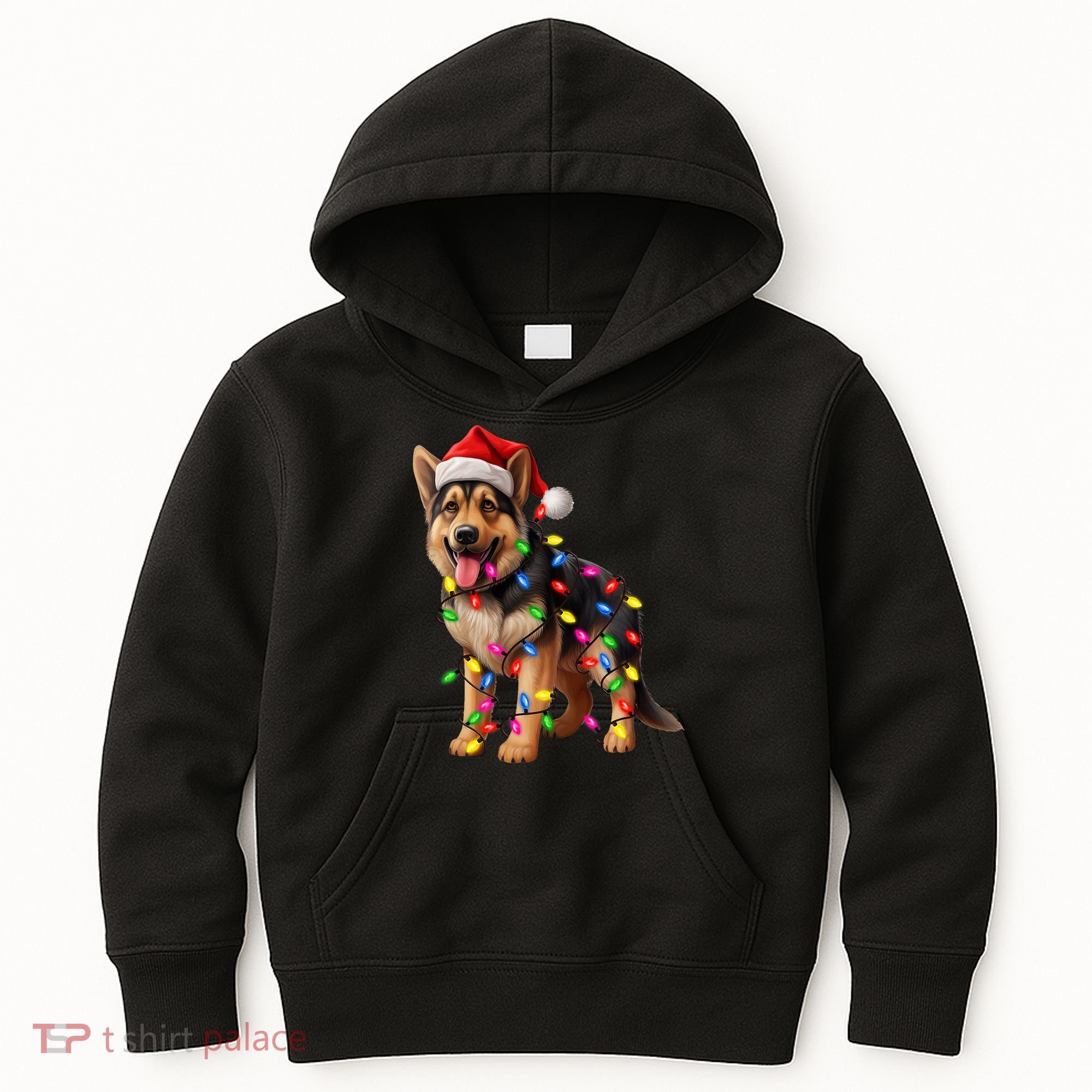 German Shepherd Christmas Lights Santa Hat Dog Lover Kids Hoodie