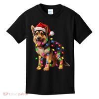 German Shepherd Christmas Lights Santa Hat Dog Lover Kids T-Shirt thumb 0