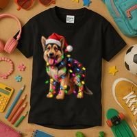 German Shepherd Christmas Lights Santa Hat Dog Lover Kids T-Shirt thumb 3