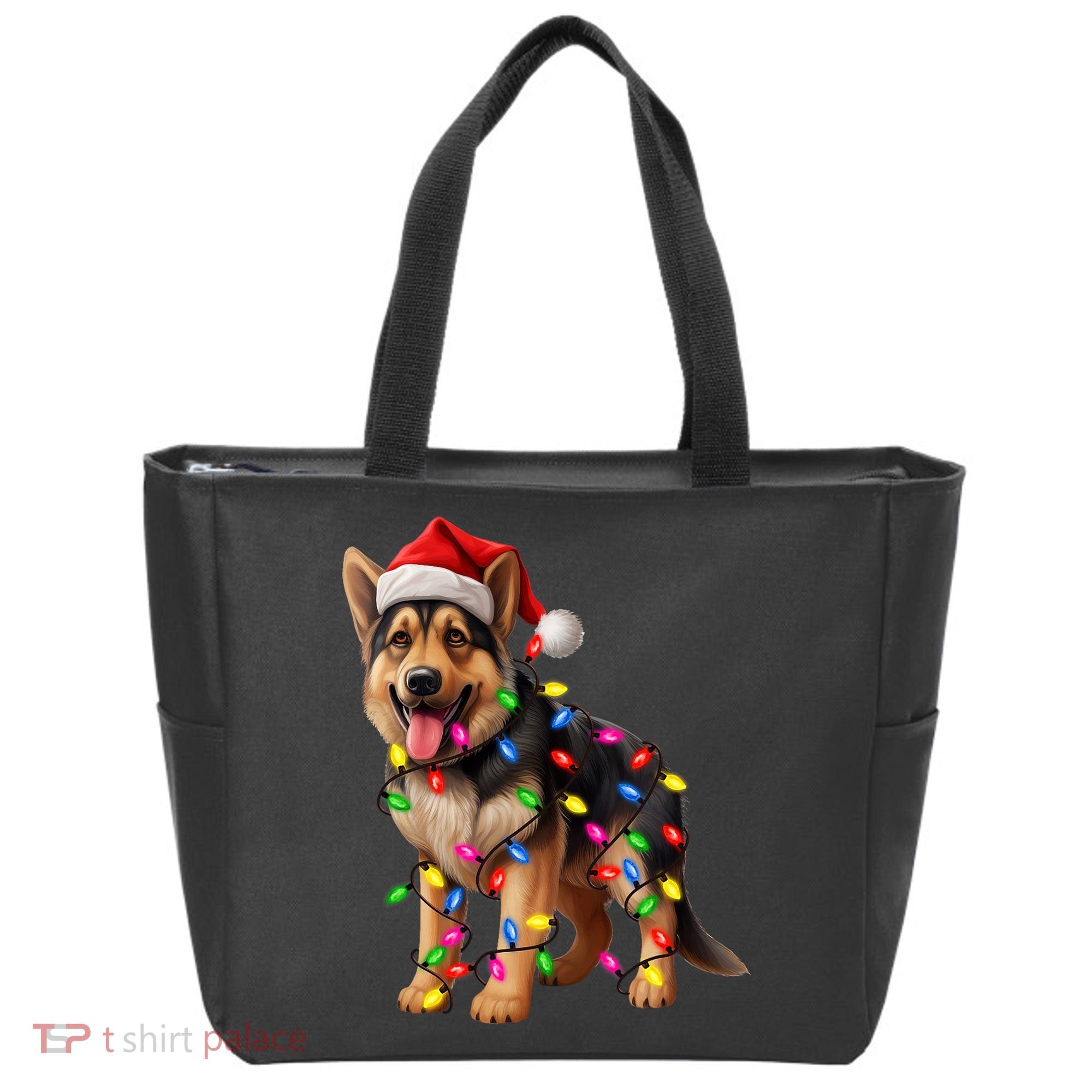 German Shepherd Christmas Lights Santa Hat Dog Lover Tote Bag
