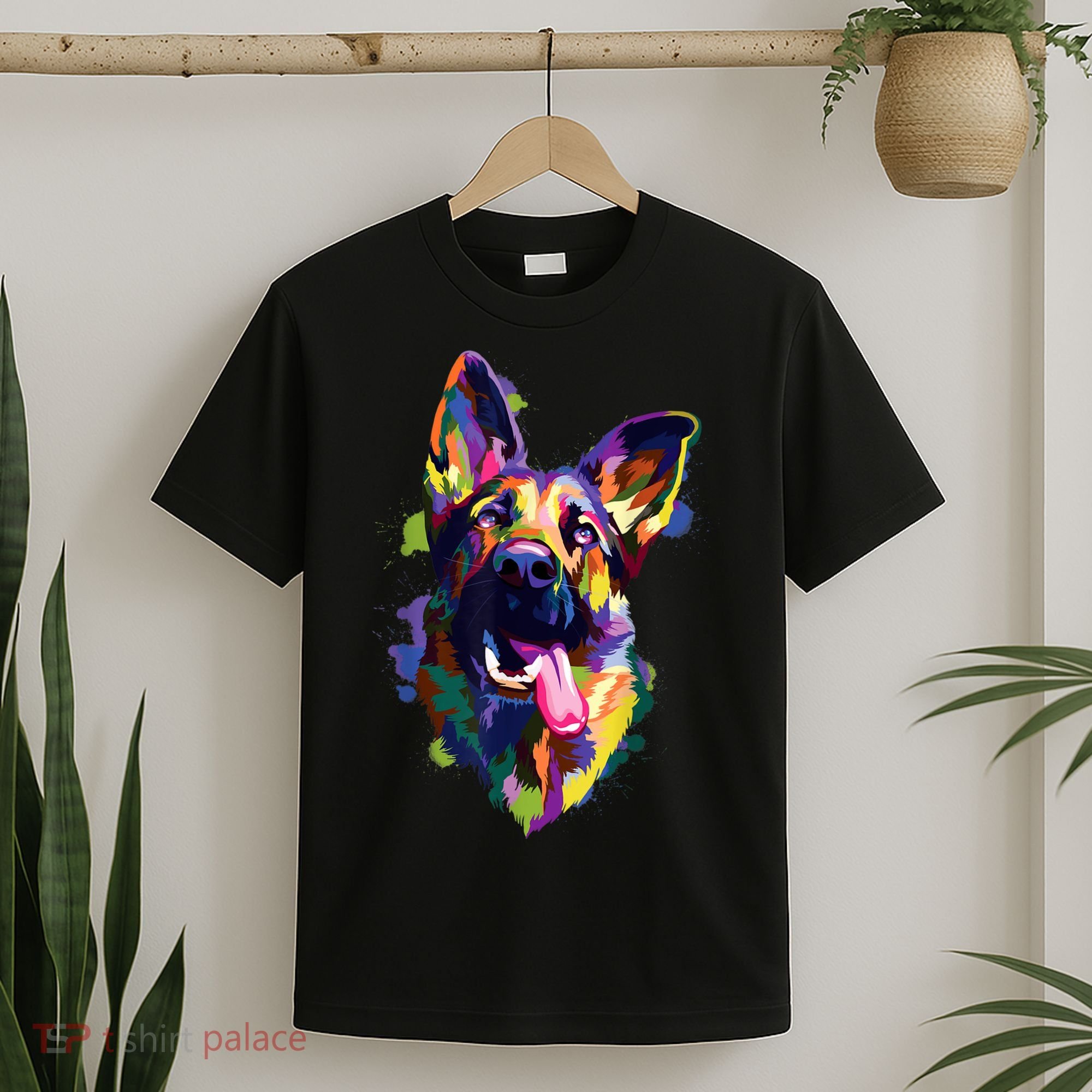 German Shepherd Dog Face Watercolor Colorful Pop Splash Art T-Shirt