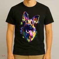 German Shepherd Dog Face Watercolor Colorful Pop Splash Art T-Shirt thumb 3