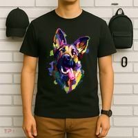 German Shepherd Dog Face Watercolor Colorful Pop Splash Art T-Shirt thumb 6