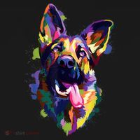 German Shepherd Dog Face Watercolor Colorful Pop Splash Art T-Shirt thumb 7
