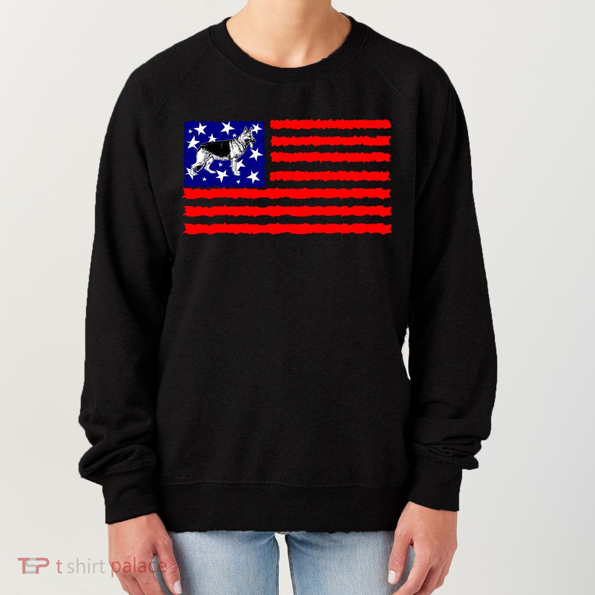 German Shepherd Dog Patriotic American Flag Gift Women's Sweatshirt