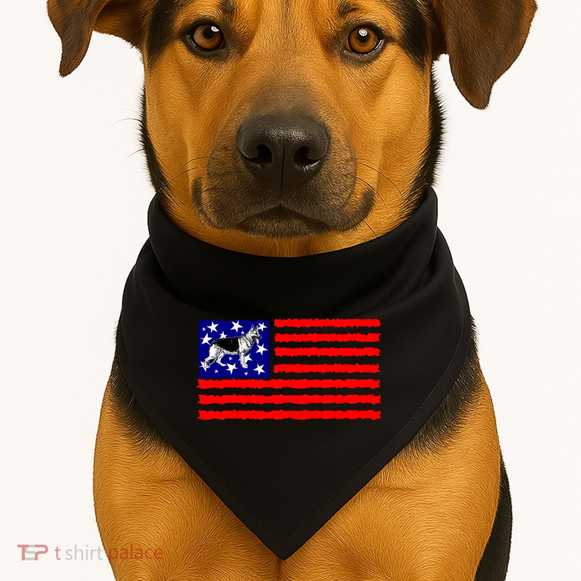 German Shepherd Dog Patriotic American Flag Gift USA-Made Doggie Bandana