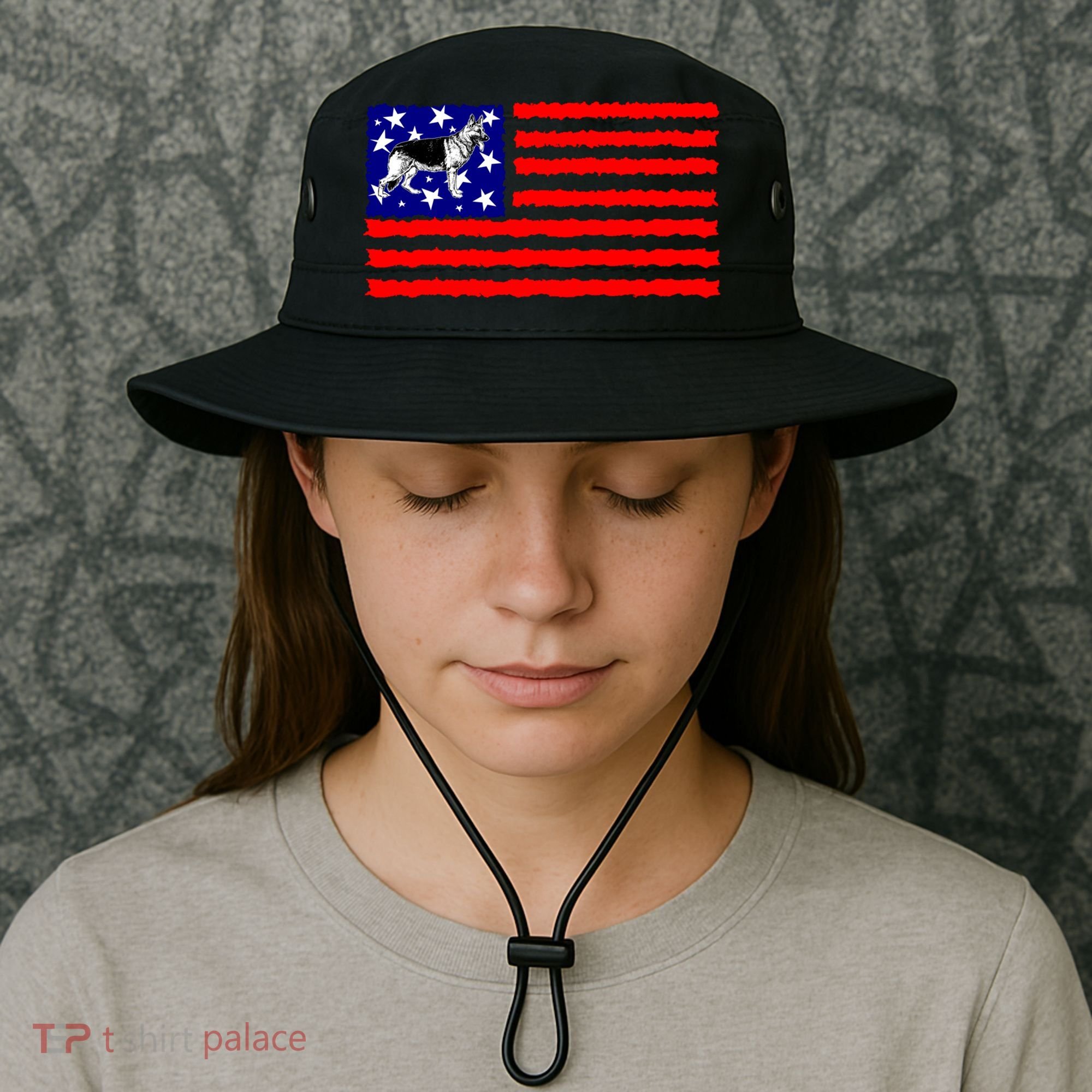 German Shepherd Dog Patriotic American Flag Gift Bucket Hat