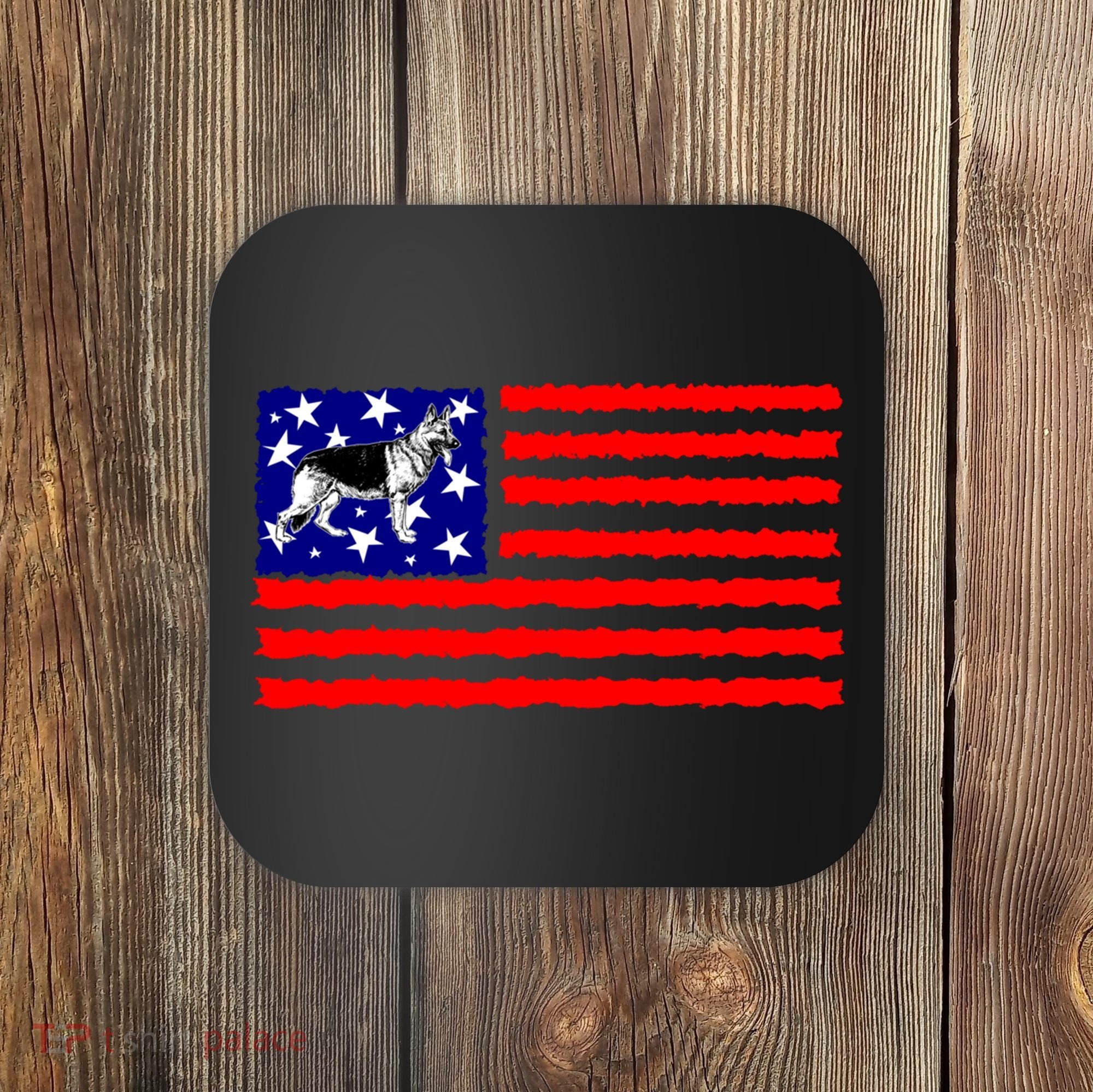 German Shepherd Dog Patriotic American Flag Gift Coaster