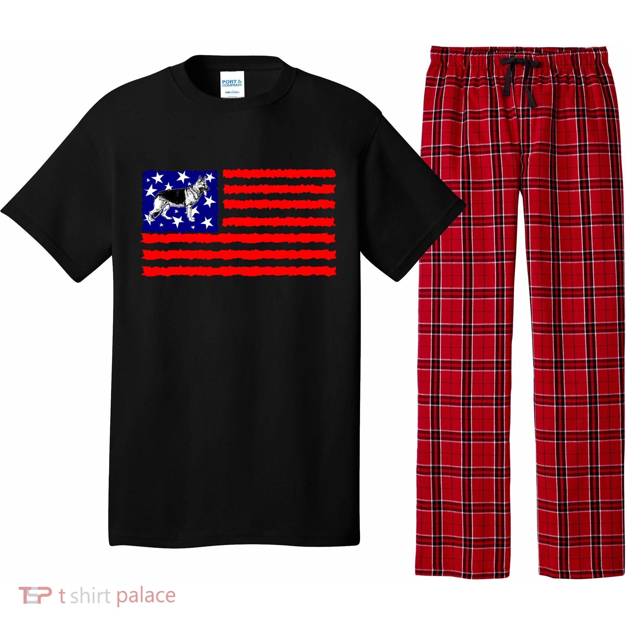 German Shepherd Dog Patriotic American Flag Gift Pajama Set