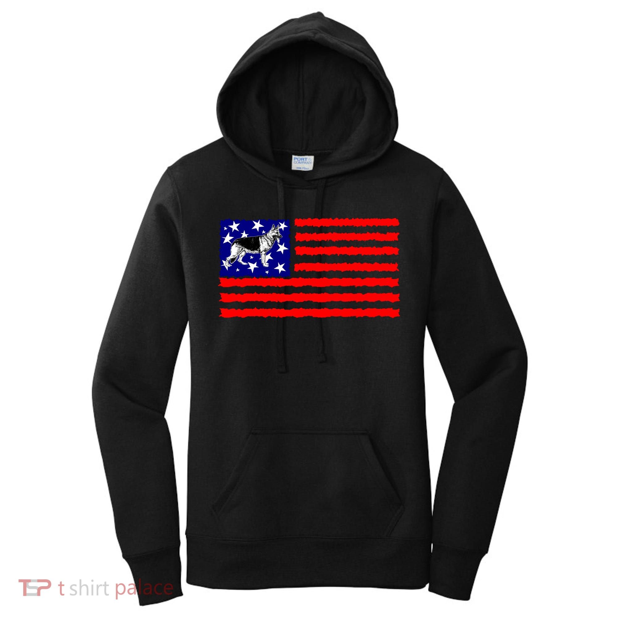 German Shepherd Dog Patriotic American Flag Gift Women's Hoodie