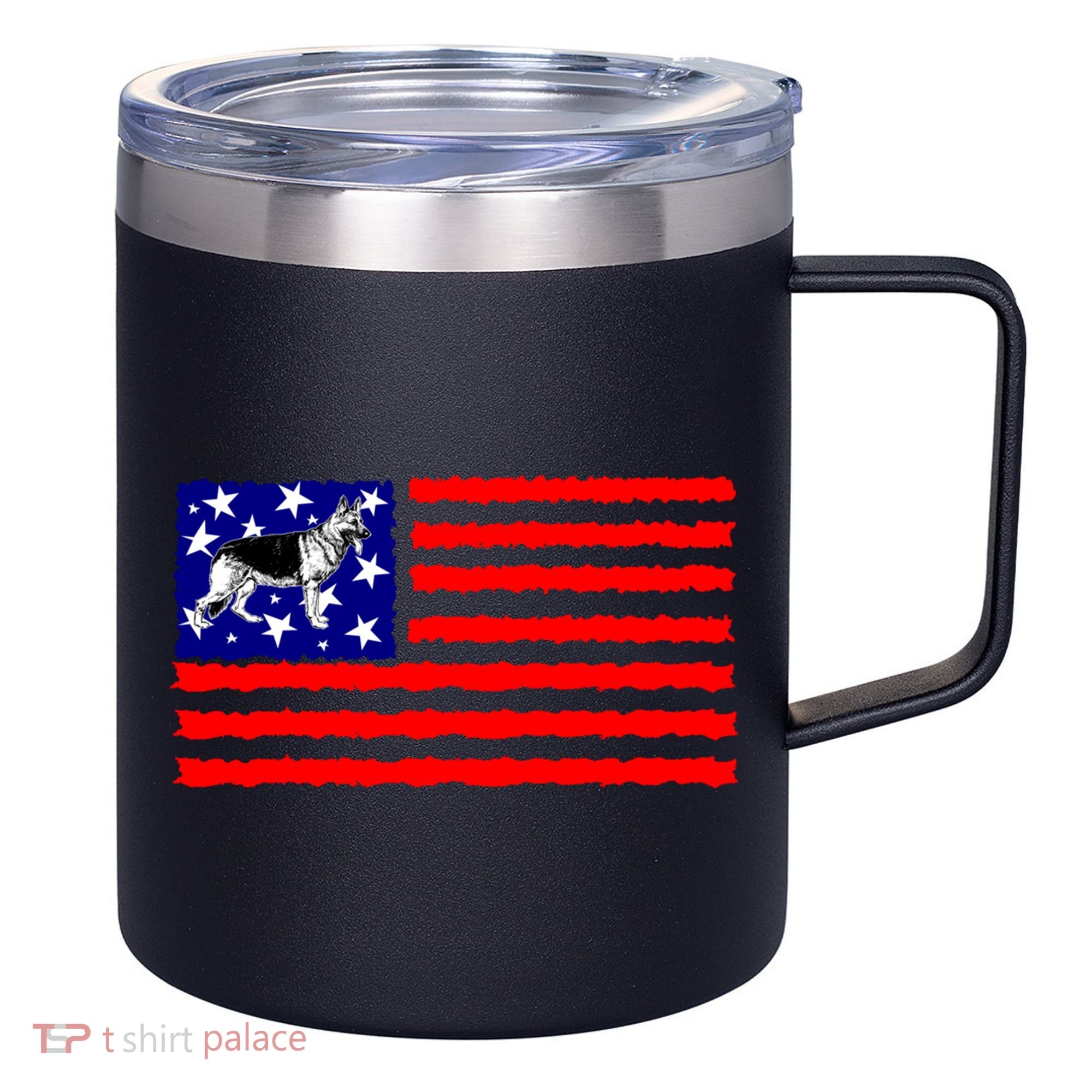 German Shepherd Dog Patriotic American Flag Gift 12oz Stainless Steel Coffee Mug