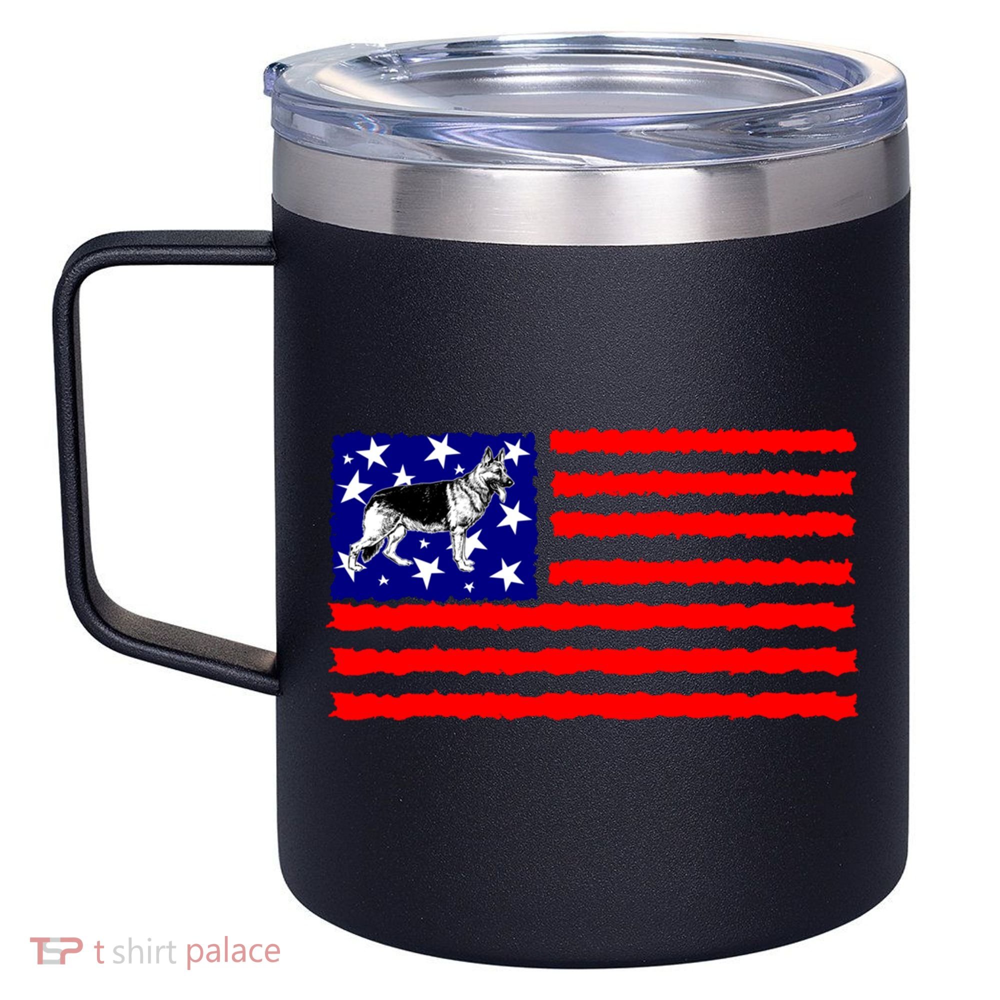 German Shepherd Dog Patriotic American Flag Gift 12oz Stainless Steel Coffee Mug