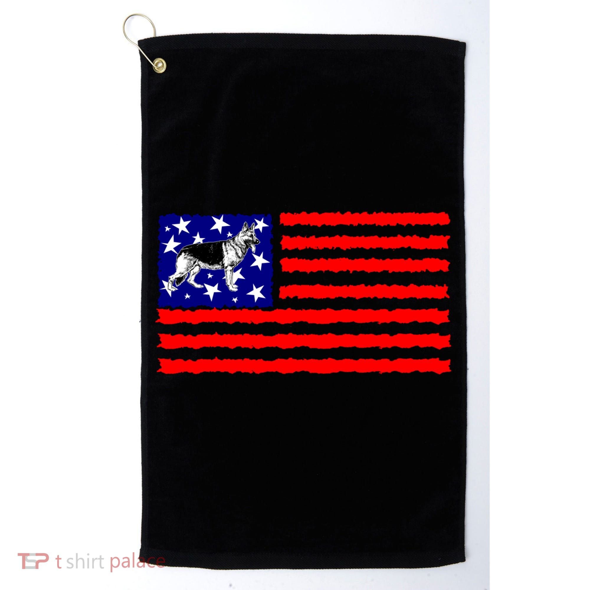 German Shepherd Dog Patriotic American Flag Gift Golf Towel