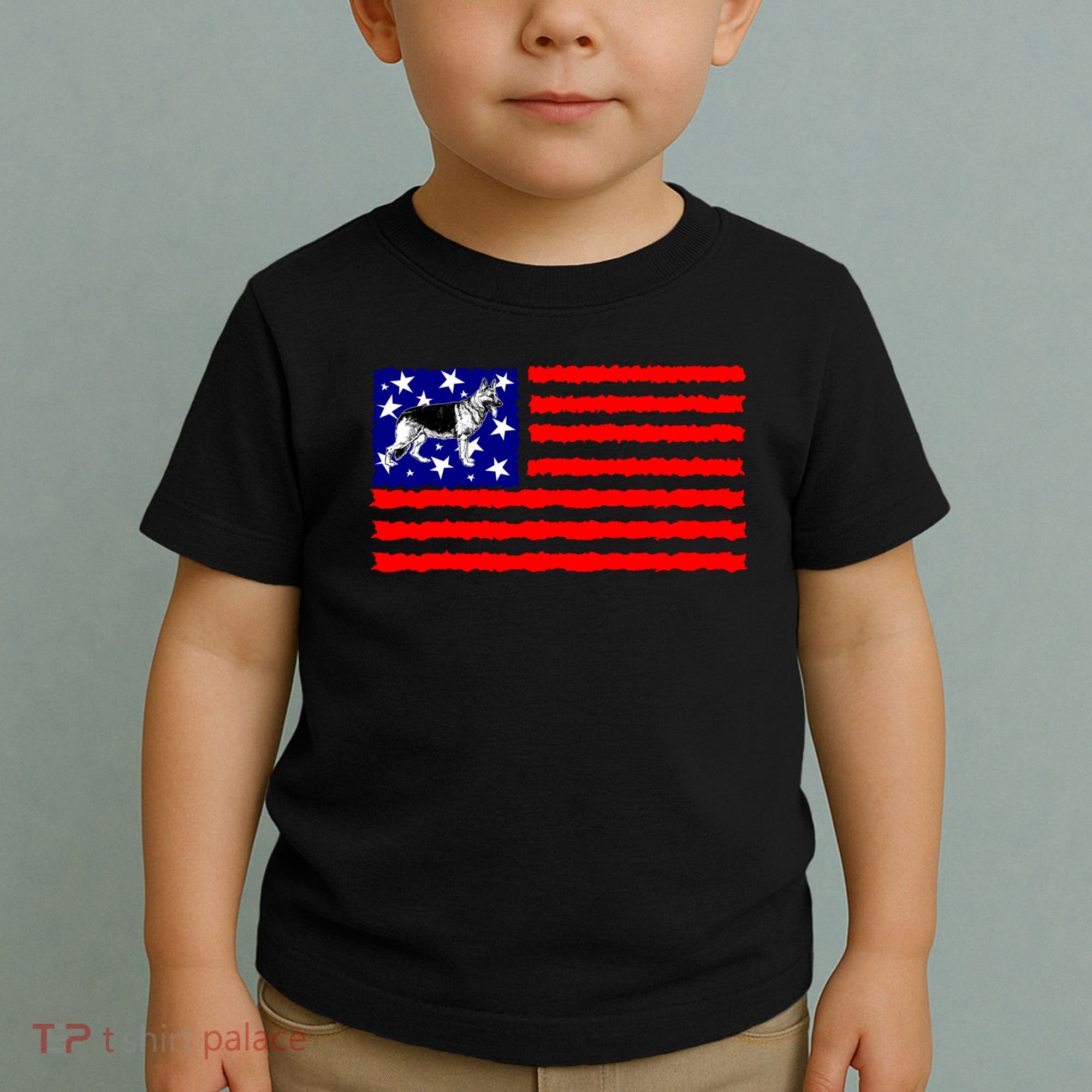 German Shepherd Dog Patriotic American Flag Gift Toddler T-Shirt